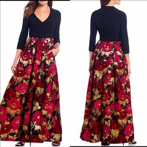 Eliza J Jacquard Floral Print Ballgown